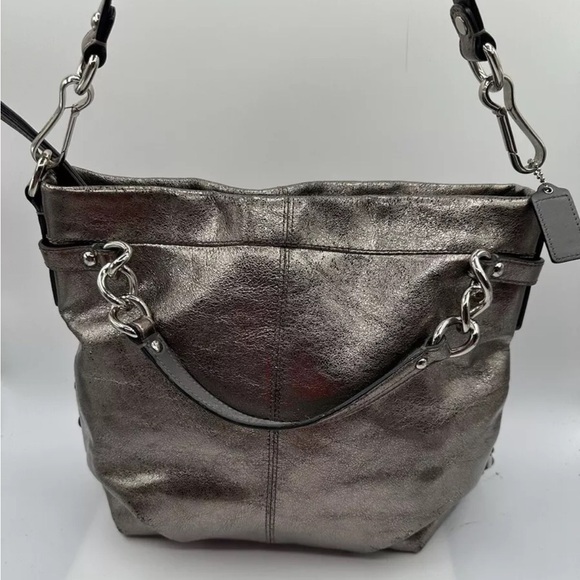 Coach brooke metallic leather - Gem Coach Brooke Pewter Silver Met Leather‎ Satchel Convertible Shoulder Bag